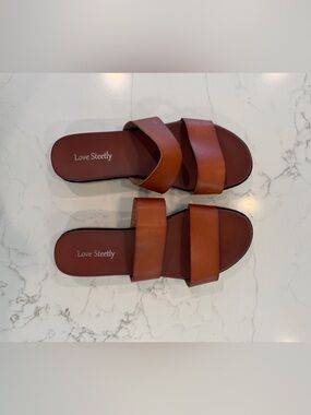 Women's Double-Strap Brown Slide Sandals